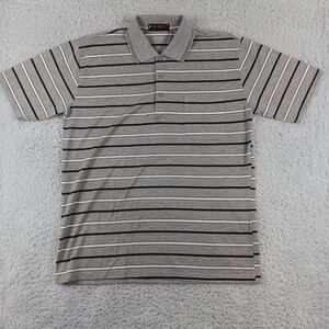 By Joseph Mens Large Striped Polo Shirt Grey Black White Short Sleeve Pocket L